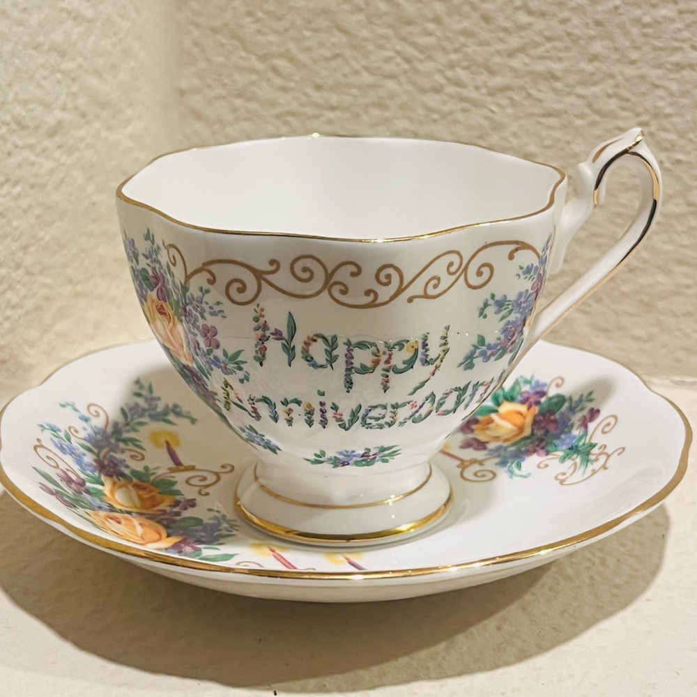 Floral Anniversary Teacup and Saucer